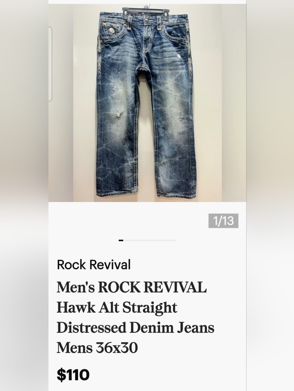 Rock Revival Men's Straight Distressed Denim Jeans - Faded Blue